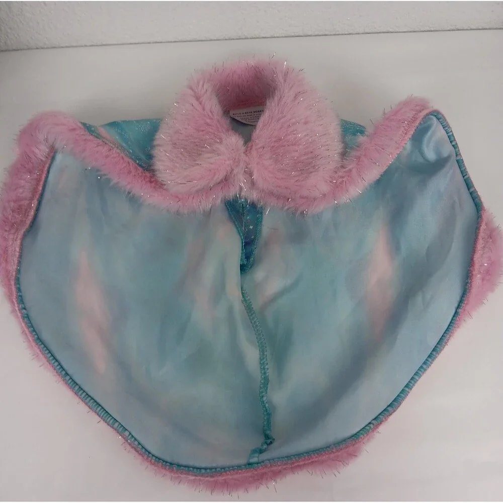 Build a Bear Pink Blue Snowflake Cape Silver Sparkle Bonus Collar Bone Tag